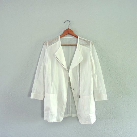 Lefranc Ferrant Jackets & Blazers - Lefranc Ferrant designer white zip front lightweight line blend jacket top M / L